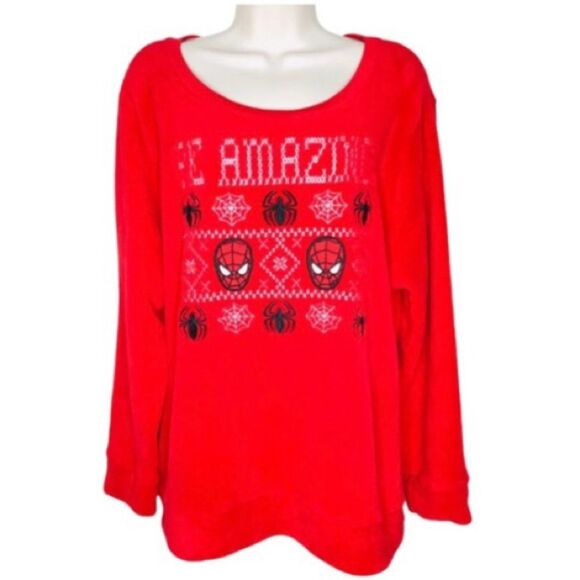 Spiderman Be Amazing Cozy Red Fleece Sweatshirt Pullover Plus Sz 2X 18W-20W - Picture 1 of 8